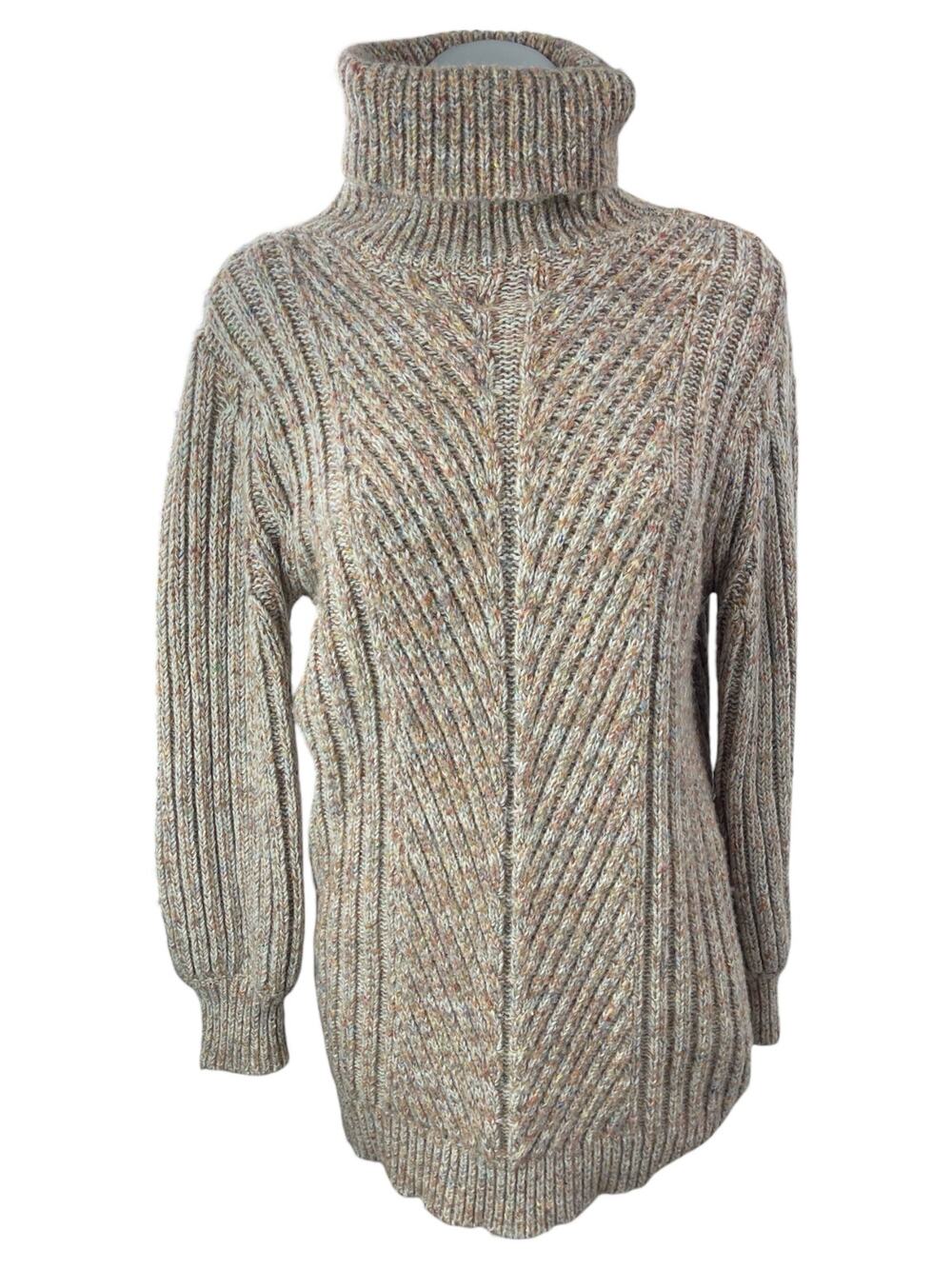 LUSH Womens Tan Wool Ribbed Knit Long Sleeve Turtleneck Tunic Sweater Top Size S